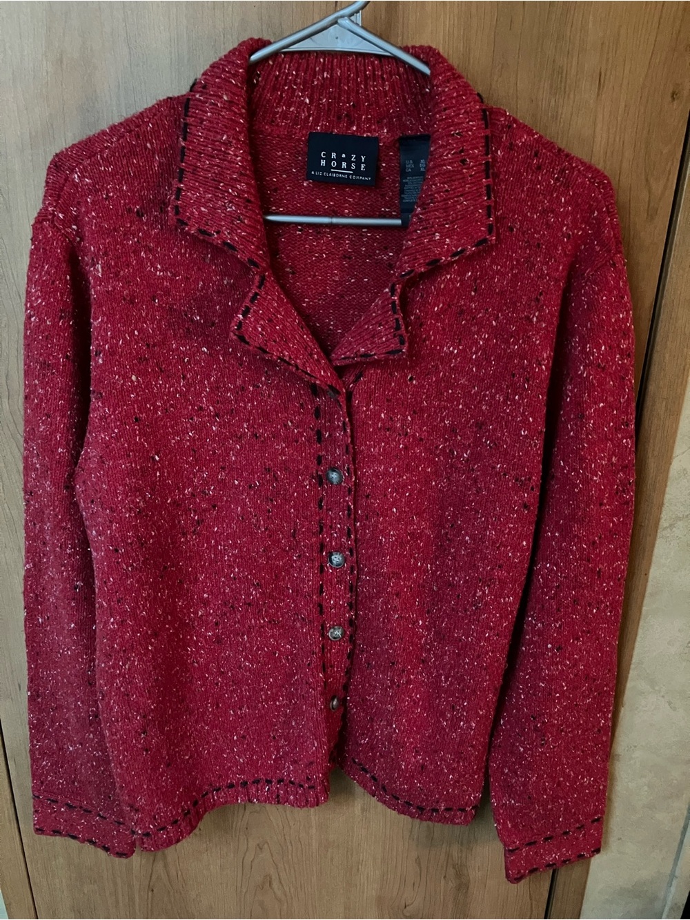 Crazy Horse a Liz ClaiborneCo Classic Red Speckled Button-Up Women's Cardigan XL